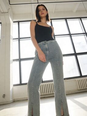 ee:some stretch blue jeans size large lightweight denim cotton spandex split hem